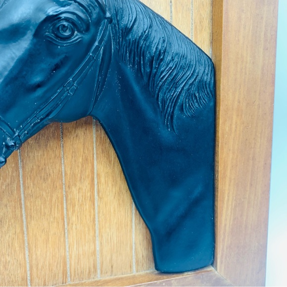 Vintage 3D Black Metal Horse Head Wall Plaque on Wood Panel – Equestrian Decor - Picture 4 of 9